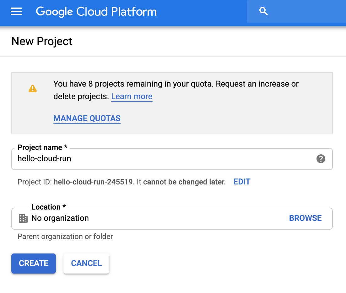 Nuevo proyecto en Google Cloud